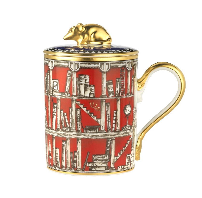 Richard Ginori - 美品 Richard Ginori リチャードジノリ toTEM トーテム キャット マグカップ 蓋付き レア 希少 動物 猫 ティー コーヒー SU10640C1 希少！リチャードジノリ TOTEM トーテム 蓋つきマグカップ 猫柄